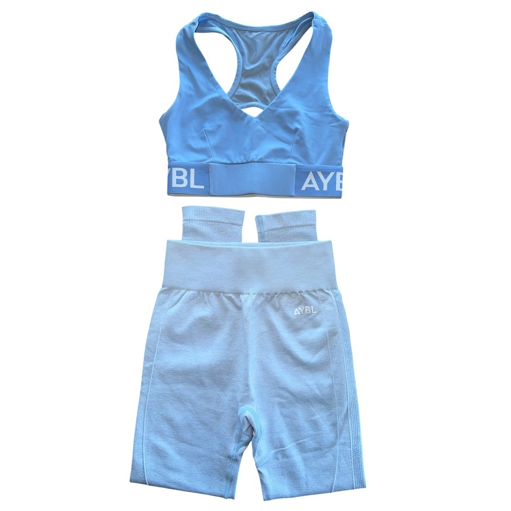 AYBL Womens Light Blue Seamless Activewear Set Bra and Leggings Size XS